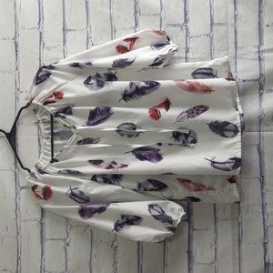 Order Plus Co. Brand White Blouse Feather Print Women's Size Small